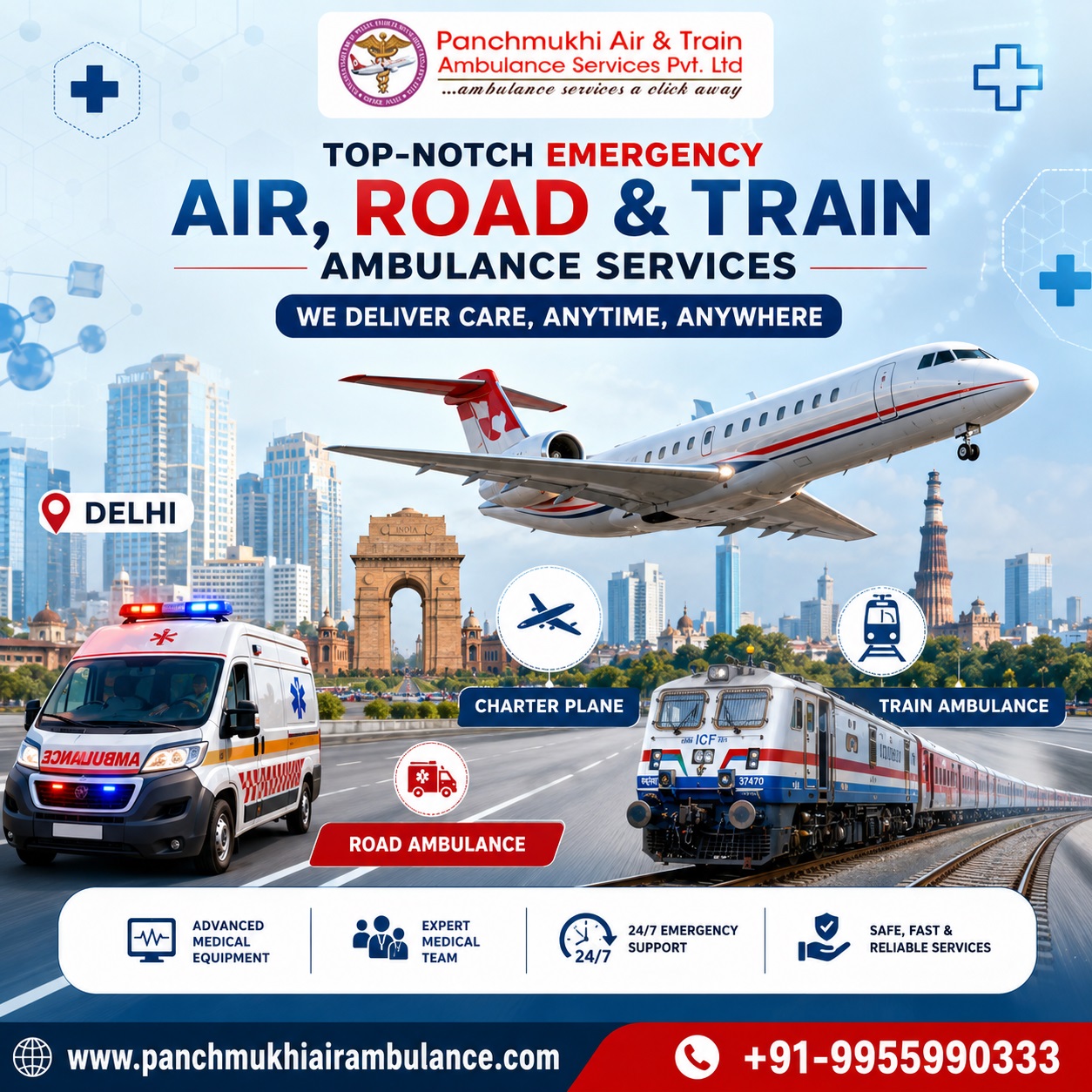 Transport Sick People to Other Cities Using Panchmukhi Air Ambulance Service in Delhi